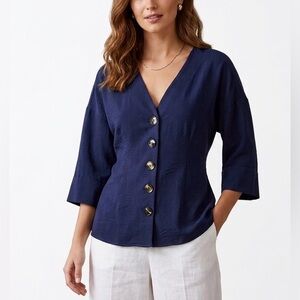 ASOS Navy V-Neck Button-Front Top